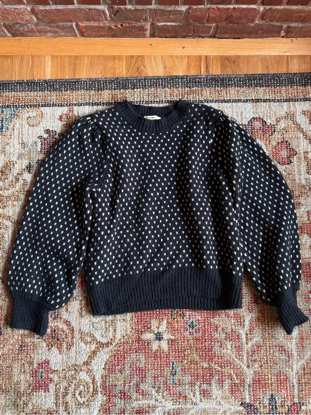 Marine Layer Black & White Birdseye Dot Knit Sweater Large | Wool Alpaca Blend